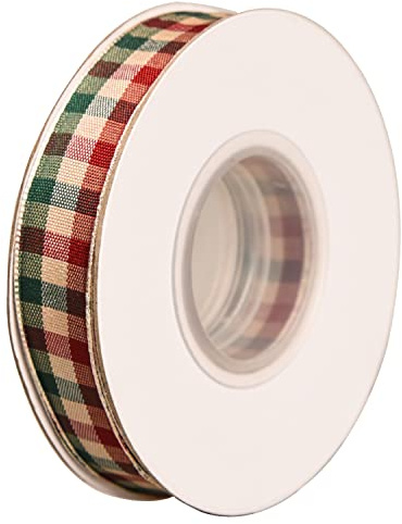 XNHIU, 18 metri di nastro scozzese natalizio da 25 mm di larghezza, per albero di Natale, per fiocchi e decori artistici fai da te (25 mm)