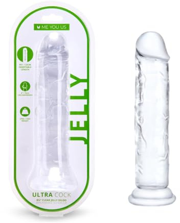 Me You Us Ultra Cock 8.5 Inch Clear Jelly Realistic Dildo – Transparent Lifelike Dong with Suction Cup Base – Harness Compatible, Flexible Yet Firm, Flared Base for Solo & Couple Play