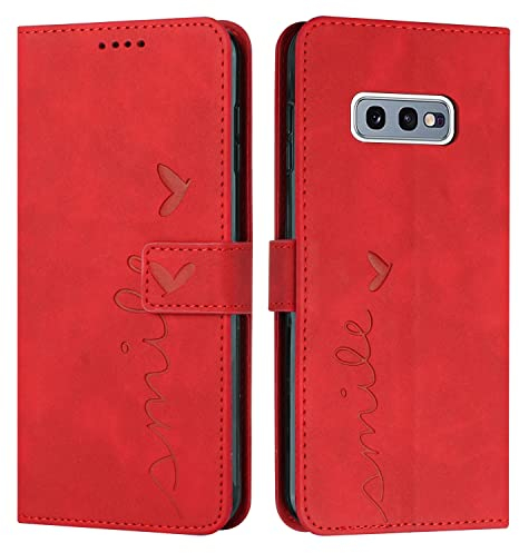 EATCYE Kompatibel mit Galaxy S10E Hülle, Klapphülle Premium PU Leder Brieftasche Schutzhülle [Kartenfach][Ständer], Handyhülle für Galaxy S10E (#Rot)