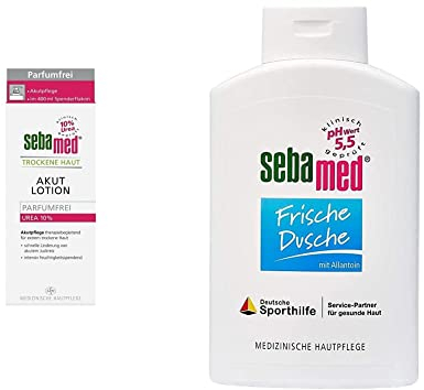 Sebamed Urea Akut 10% Lotion & Frische Dusche, Duschgel für empfindliche und strapazierte, langanhaltendes Frischegefühl, versorgt die Haut mit Feuchtigkeit durch Aminosäuren und Allantoin (400 ml)