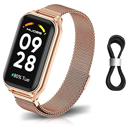 Niboow Cinturino per Xiaomi Smart Band 8 Active/Redmi Smart Band 2, Uomini Donne Metallo Acciaio Braccialetto Inossidabile Magnetico Cintura per Xiaomi Smart Band 8 Active/Redmi Smart Band 2 -Oro Rosa