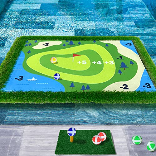 Schwimmendes Golfgrün für Pool, 2023 verbessert, 119.4x88.9 cm, Golf-Putting-Grün für Pool-Set enthält Chipping Matte, 20 Bälle, Seil, Erwachsenen-Spaß-Golfspiele, Geschenk für Golfer