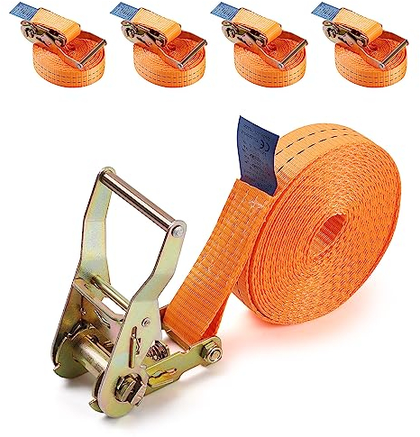 Youyijia 4 Stück Spanngurte mit Ratsche 6M Zurrgurte 2000kg Ratschengurte 35mm Orange Spanngurt Einteilig Gurte für LKWs Transport motorräder