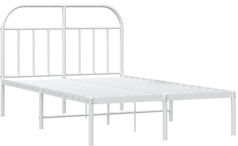 vidaXL Bettgestell, Bettrahmen mit Kopfteil Lattenrost Metall, Metallbett Bett für Schlafzimmer, Doppelbett Gästebett, Weiß 120x200cm
