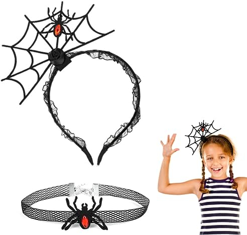 NOLACE Spinne Haarreifen Halloween Kostüm Haarschmuck1Stück Spinne Haarreifen Halloween Haarschmuck Fledermaus Haarreifen Spinnweben Stirnband Halskette Mode Haarreifen mit Halskette Verstellbare