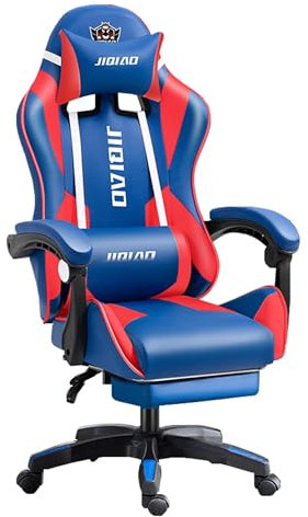 IPSU Ergonomischer Gaming-Stuhl mit Fußstütze, Bequemer Drehbarer Computerstuhl, Leder-Videospielstühle für Erwachsene, Verstellbarer Gamer-Stuhl, Schreibtischstuhl