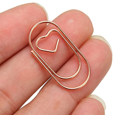 Tyenaza 100 Stück Büroklammern, Tragbar, Herzförmig, Rostfrei, Galvanisiertes Metall, Büroklammern, Bürobedarf, Notizbuch, Party, Einladungskarte(Roségold)