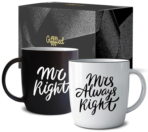 Triple Gifffted Mr Right Kaffeebecher Mrs Always Right, Geschenkideen für Paare, Hochzeitstag, Verlobung, Weihnachten, für Sie und Ihn, Braut und Bräutigam, Eltern, Brautparty, Keramik, 380 ml