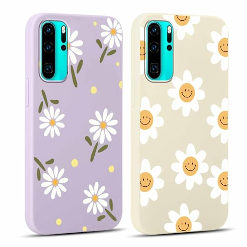 Yoedge 2 Stück HandyHülle für Huawei P30 Pro Hülle 6,47, Mädchen Schutzhülle Blumen Muster Aesthetic Design,Frauen Geschenk Weich TPU Silikon Stoßfest Cover Case für Huawei P30 Pro, Lila Blume