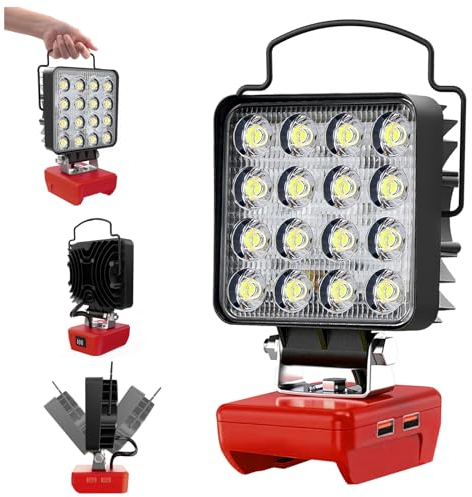 Luce A Led Senza Fili Compatibile con Milwaukee M18 Luce Di Lavoro Alimentata A Batteria,34W 5000Lm Torcia Elettrica Portatile Della Luce Di Lavoro Di Inondazione con Porta Caricabatterie Usb