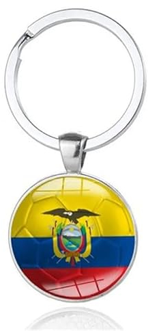 Art Attack Ecuadorian Flag Soccer Keychain, Ecuador La Tri Tricolors National Football Team Accessories History Party Favor Fan Car Key Chain Ring Pendant Charm (Silver), Silver, S