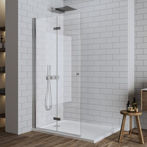 LUXESPIRE 90x185cm Walk in Barrierefreie Duschabtrennung Platzsparende Duschwand 180° Falttür Duschtür für bodengleiche Duschen