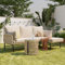 KUAKE Gartenlounge-Set 4-Personen, Lounge Sitzgruppe Outdoor mit Couchtisch und SitzKissen, Terassenmöbel Außen mit Lounge-Sessel und Doppelsofa, Gartenmöbel-Set, für Garten und Terrasse, Beige