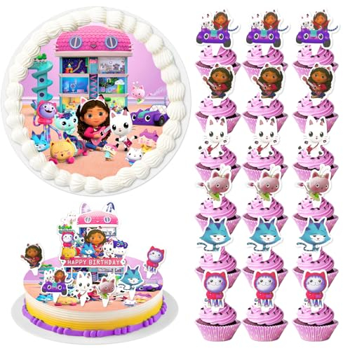 Tortenaufleger Geburtstag 12 Stück, 20cm Tortendeko Essbar, Cake Topper, Tortenaufleger Foto, Fondant Tortenaufleger, Tortenaufleger für Junge Mädchen (Gabby)