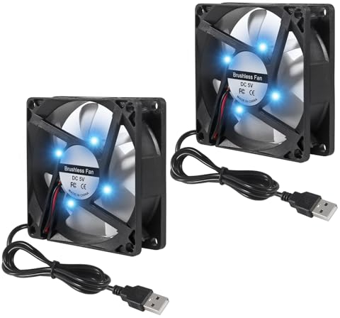 AITRIP 2PCS 80mm USB Lüfter 5V Blauer LED Lüfter Brushless 8025 80x25mm für Kühlung DIY PC Computer Gehäuse 3D Drucker CPU Kühler Radiatoren