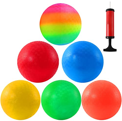 Preocea 6 PCS Playground Balls, 8.5 Inch Inflatable Dodge Ball | Dodgeball Balls, Rubber Bouncy Dodge Ball with 1 Hand Pump for Indoor Outdoor Games Camps Schoolyard Picnic