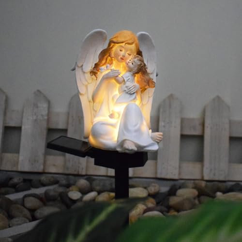 FIYSON Gartenleuchten Engel Solar Leuchte, Solarleuchte IP65 Wetterfeste, LED Solar Engel Grablichter mit Erdspieß Außenbeleuchtung Nachtlicht für Außen Gartenfigur Deko, Lawn, Path,43cm (Stil 3)