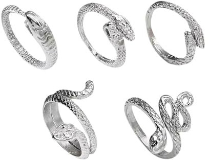 5-Teiliger Schlangenring, Offener Verstellbarer Ring, Einzigartiger Ring, Schlangenring-Set, Gothic-Ring (Silber)