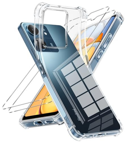 Vauki für Xiaomi Redmi 13C Hülle mit 2 Stück Schutzfolie,Ultra Dünne Transparent Handyhülle Weiche TPU Silikon Stoßfest Kratzfeste Schutzhüllen Durchsichtig Clear Case für Xiaomi Redmi 13C 6.74