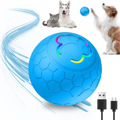 Interactive Dog Ball Toy, 2024 New Upgraded Active Moving Pet Balls, Washable Durable Electronic Rechargeable Automatic Rolling Toy for All Cats and Dogs (1# Blue)