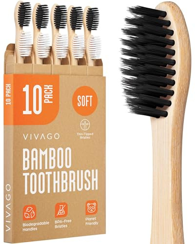 VIVAGO Soft Bristles Toothbrushes for Adults - 10 Pack | Toothbrushes for Sensitive Gums, BPA-Free, Gentle Tapered Bristles