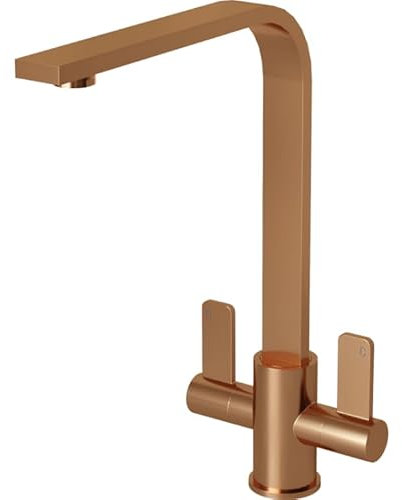 Modern Brushed Copper Twin Lever Mixer Kitchen Tap
