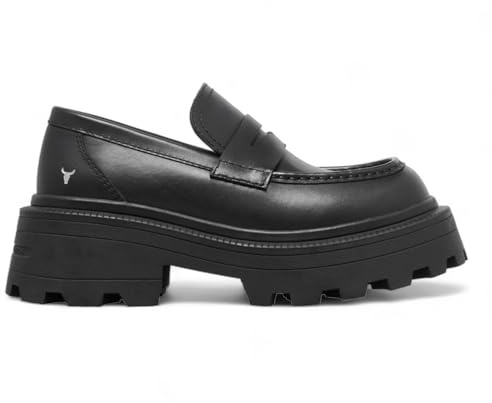 Windsorsmith Womens Black Leather Platform Chunky Loafers Shoes - True