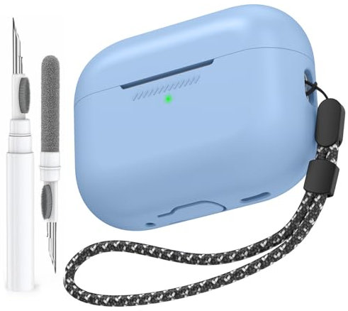 AhaStyle Silikon Hülle für Airpods Pro 2 (2023/2022/2019) mit Reinigungsstift Ganzkörper Cover Skin für AirPods Pro 2nd/1st Generation (USB-C/Lightning-Kabel) mit Handschlaufe