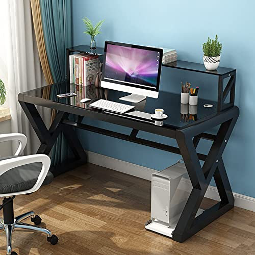 Mesa de ordenador de cristal templado simple y moderna para el hogar, oficina, estudiante, fácil montaje, 78,7 cm, color negro