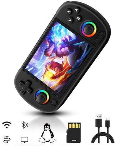 RG40XX H Console Portable, 4.0 Inch IPS Screen Linux System, Dual Joysticks avec éclairage RGB supporte les batailles en ligne Wifi, Console Portable Retrogaming, avec 5500+ Jeux Classiques, 64G, Noir