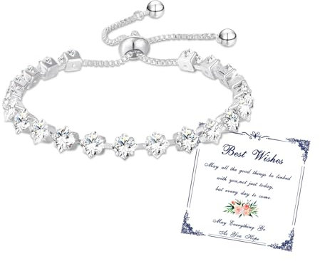 Esmoly Bracciale Donna Argento Bracciale Tennis con 12 Colori di Pietre Natali e 5A Sparkle Zircone Regolabile Regalo Compleanno Donna Ragazza (04-Aprile)