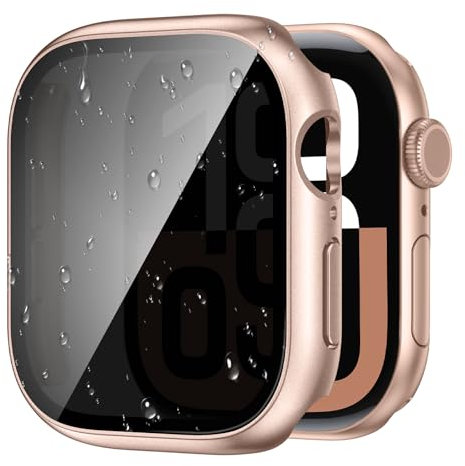 Kamita Privacy Étanche Coque Compatible avec Apple Watch 10 42mm, PC Bumper Case avec Protection d'écran en Verre Trempé Anti-espion, Antichoc Étui de Protection Imperméable pour iWatch 10 (Or Rose)
