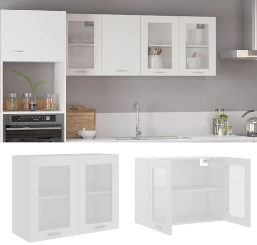 Myheimly Hängeglasschrank Weiß 80x31x60 cm Holzwerkstoff Küchenschrank Küchenzeile Küchenmöbel Unterschrank Küchenunterschrank Schrank