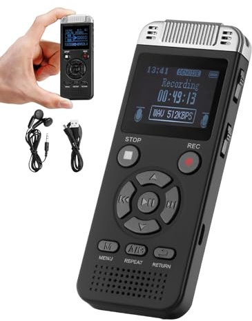 VEVOR Registratore Vocale Digitale 128 GB Registratore Attivato Vocalmente con Riproduzione, Dispositivo di Registrazione Audio con Password USB, 8730 Ore Archiviazione, 40 Ore Registrazione Continua