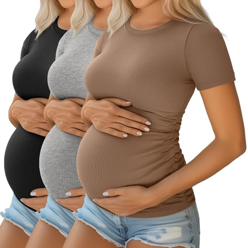 Ficerd Pacco da 3 Maglie maternità Donna in Cotone,S,3-Set di Colori