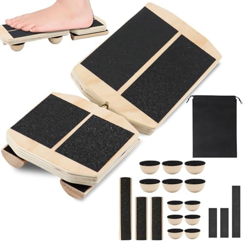 Balance Board Fußtrainer mit Tasche – Knöcheltrainer aus Holz für Gleichgewichtstraining & Fußkräftigung, Anti-Rutsch Wackelbrett für Zuhause & Büro
