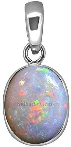 INDIA MADE Zertifizierter natürlicher Aa++ Qualität Opal Silber Anhänger Medaillon 8,25 Ratti / 7,52 Karat (australischer Opal) Brillantschliff zertifizierter astrologischer Edelstein B08MKQZDX7