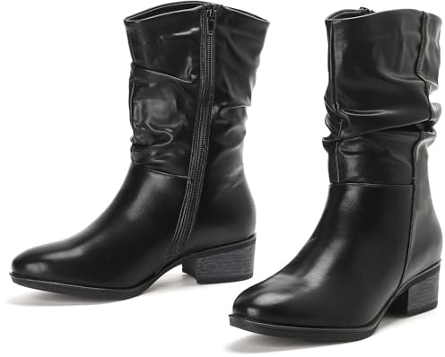 Putu Stivali Donna Mezzo Polpaccio Tacco Largo Zip Nero 37