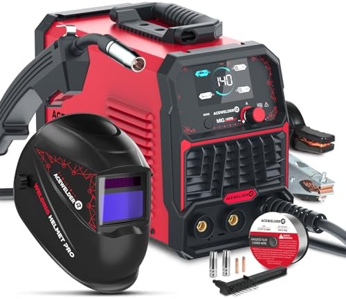 ACEWELDER 140A MIG Welder, 3 in 1 Flux Core, MIG/LIFT TIG/Stick Welding Machine 110V Portable IGBT Inverter Synergic Control, LED Display with Welding Helmet