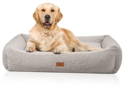 Knuffelwuff orthopädisches Hundebett Matteo XXL 120cm x 100cm Grau | Teddyfell-Bezug waschbar 30 °C | Memory-Foam-Flocken | gelenkschonend & formstabil | hoher Rand | für kleine bis große Hunde