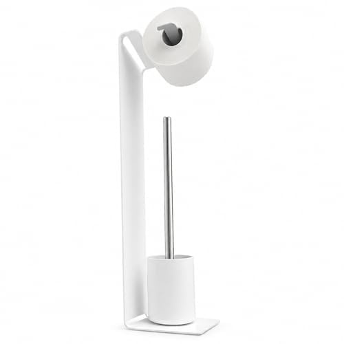 Radius PURORAGGIO WC-Garnitur freistehend – WC-Bürste mit Toilettenpapierhalter in einem – Moderne 2-in-1 Toilettengarnitur für Bad & Gäste-WC – Aluminium, U.F.P.C.-beschichtet (Weiß)
