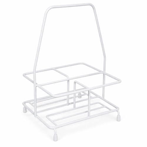 Delfinware Milk Bottle Carrier – British Bottle Holder, Plastic Coated Steel with Handle & Rubber Feet – Made in UK (White, 4 Bottle)