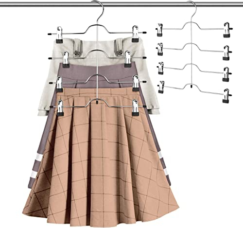 Hosenbügel platzsparend, 2 er Set, Mehrfach-Rockbügel mit Clips, Kleiderbügel aus Metall, für je 4 Hosen, mit 8 Verstellbaren Klammern, rutschfest, für Hosen/Röcke rutschfest