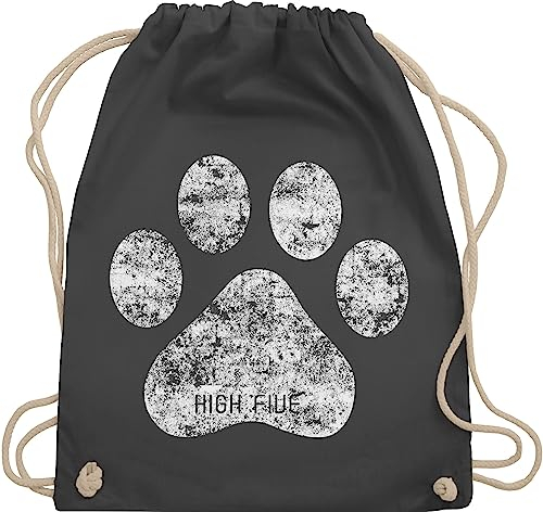 Turnbeutel Rucksack - Geschenk für Hundebesitzer - High Five Hunde Pfote - Unisize - Dunkelgrau - tasche mit kordelzug pfotenabdrücke kinderrucksack tier hundefan paw turnsack gassi hundefans paws