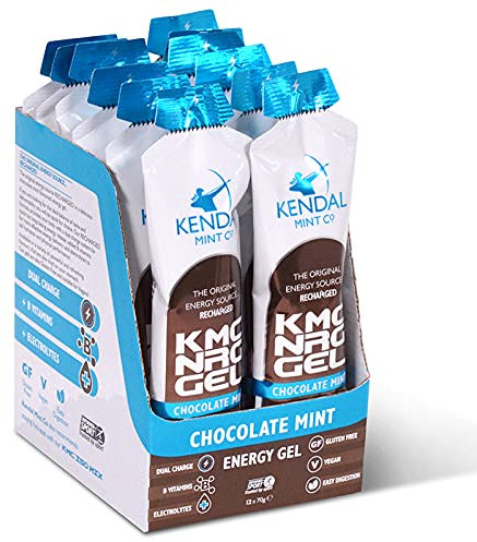 Kendal Mint Co Energy Gels, Quick Release & Long-Lasting – Chocolate Mint Flavour (12 x 70g) | Caffeine Free, 27g Carbs, Electrolytes, B Vitamins, for Running, Cycling, Hiking, Vegan & Gluten Free