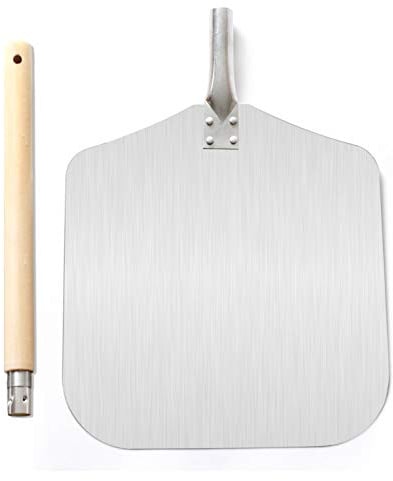 Birsppy Cozy Vibe Pizzaschaufel mit großer Fläche - 30.5cm x 33.5cm, Pizzaschieber Aluminium, Griff aus Holz