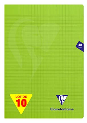 Clairefontaine 353101C Lot de 10 Cahiers Agrafés Mimesys Verts - A4 21x29,7 cm - 48 Pages Grands Carreaux - Papier Blanc 90 g - Couverture Polypro Transparent