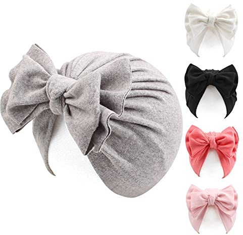Pesaat Baby Mütze Mädchen Baumwolle Neugeborenen Mütze Mit Schleife Erstlingsmützen für 0-3 Jahren Mädchen Newborn Mütze Herbst,Winter(5er Set- B, 0-3 Jahren)