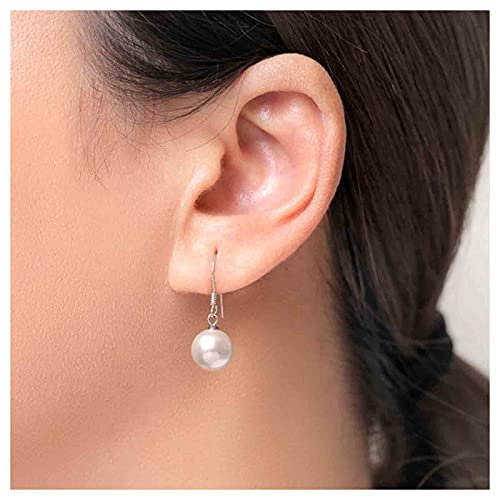 Yheakne Boho Pearl Hook Earrings Freshwater Pearl Drop Earrings Silver Round Dangle Earrings Bridal Earrings Jewelry for Women and Girls Bridesmaid Gifts