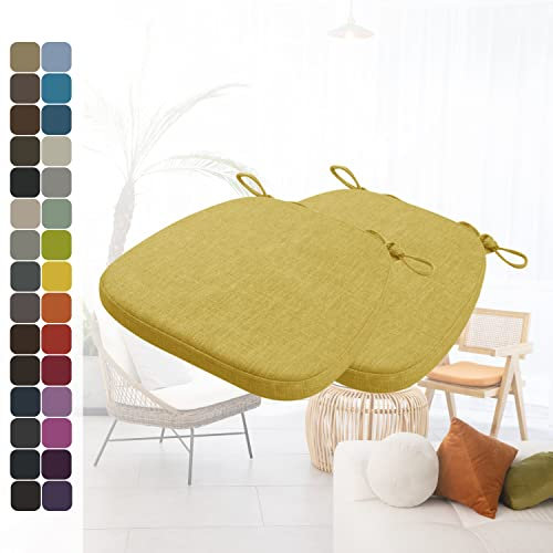 Kimgull 2er Set Stuhlkissen mit Bändern Bequeme Waschbare Rutschfestes Sitzkissen Ideal für zu Hause und Gartendekoration, viele Farben und Größen zur Auswahl (43x40x5CM Gelb)